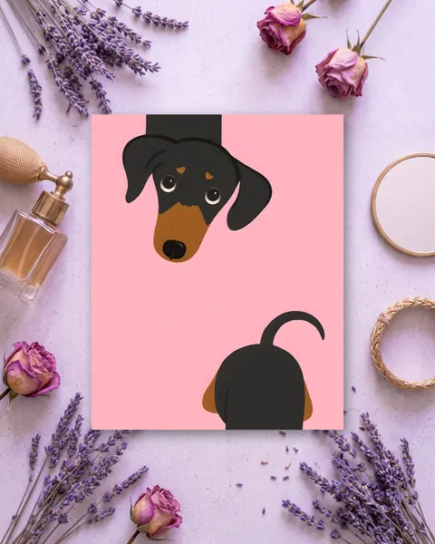 Cuadro de Perro Salchicha Minimalista Rosa, en vinilo sobre madera