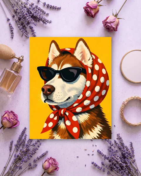 Cuadro de Husky con Estilo Pop Art, en vinilo sobre madera