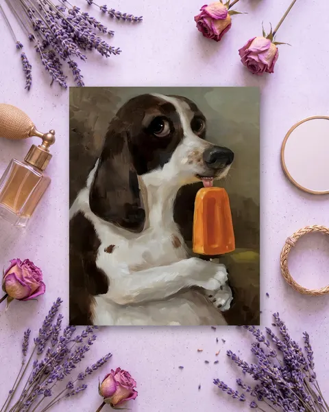 Cuadro de Perro con Paleta de Helado, en vinilo sobre madera