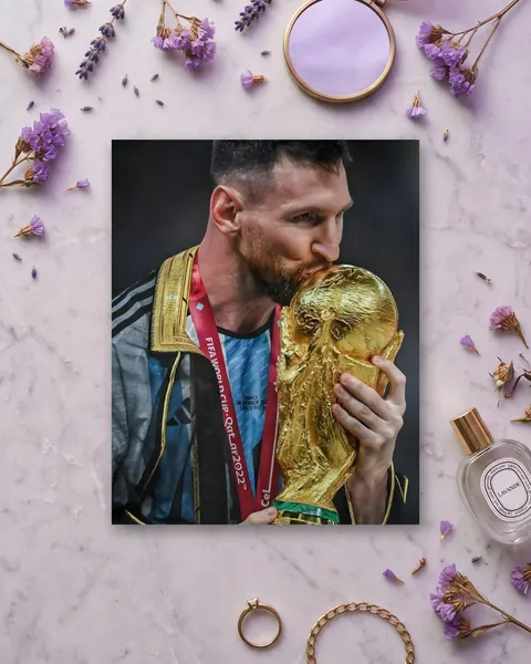 Cuadro de Campeón con Copa del Mundo, en vinilo sobre madera